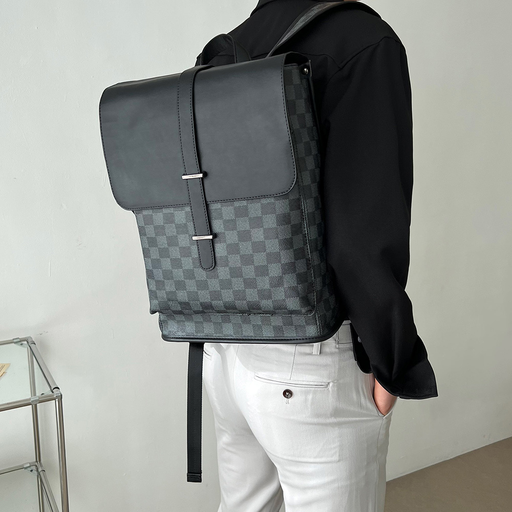 STR 퀄리티 체크 모노 패턴 백팩 가방