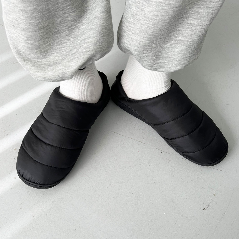 패딩 뮬 슬리퍼 남자 겨울 방한 다운 샌들 신발 슬립온_(2color) 겨울 퍼 융기모 안감