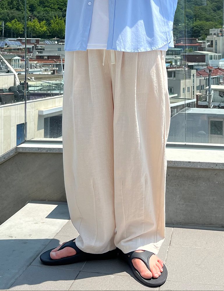시원한 린넨 벌룬 와이드 밴딩 팬츠 오버핏 여름 아메카지 바지(4color)